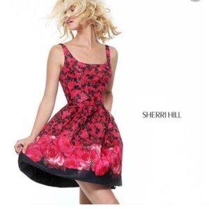 Sherri Hill Pink and Black Floral Mini Dress